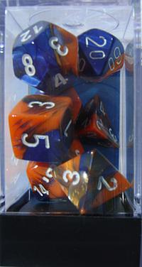 Buy Gemini Blue-Orange w/white Polyhedral 7-Die Set in New Zealand. 