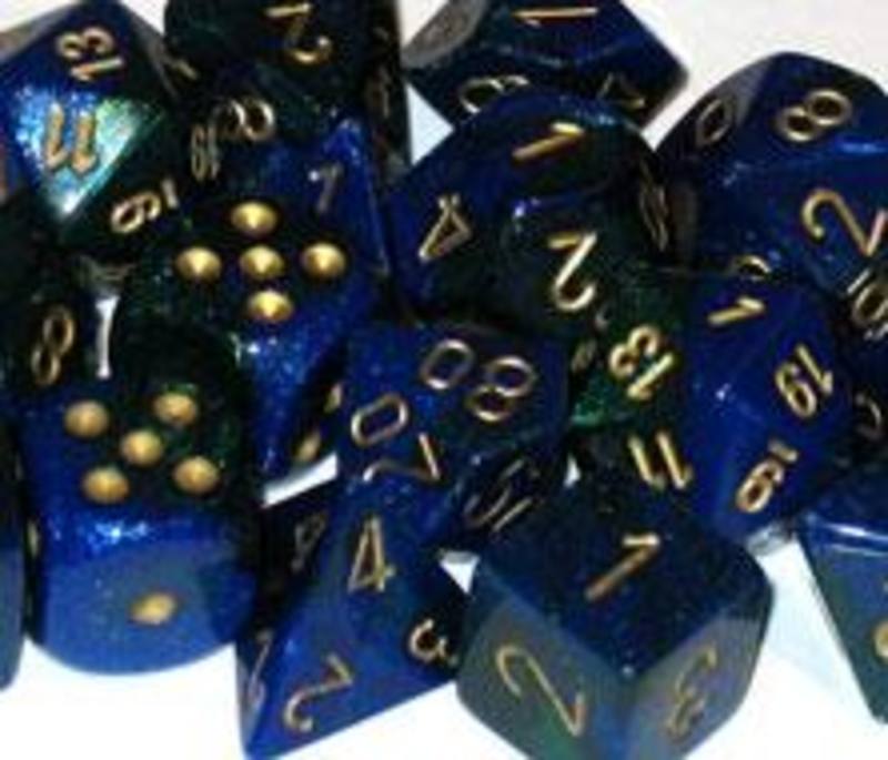 Gemini Blue-Green w/gold Polyhedral 7-Die Set