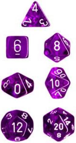Buy Translucent Purple w/white Polyhedral 7-Die Set in AU New Zealand.
