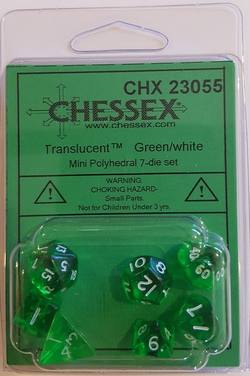 Buy Mini Transparent Green/White Polyhedral 7-Die Set in AU New Zealand.