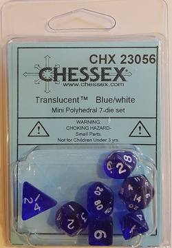 Buy Mini Transparent Blue/White Polyhedral 7-Die Set in AU New Zealand.
