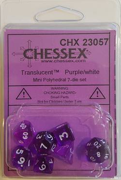 Buy Mini Transparent Purple/White Polyhedral 7-Die Set in AU New Zealand.
