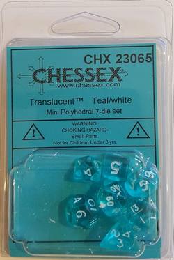 Buy Mini Transparent Teal/White Polyhedral 7-Die Set in AU New Zealand.