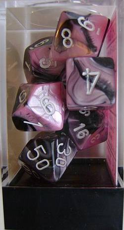 Buy Gemini Black-Pink w/white Polyhedral 7-Die Set in AU New Zealand.