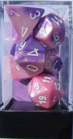 Buy Gemini Pink-Purple w/white Polyhedral 7-Die Set in AU New Zealand.